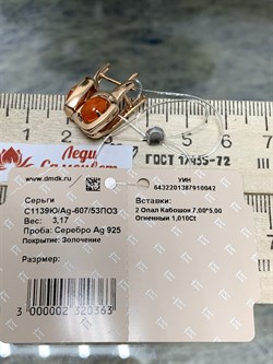 *Серьги Опал Огненный арт. С1139Ю/Ag-607/53ПОЗ-042 вес 3,17 г - фото 243989