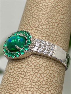 *Кольцо р.19 Микс Зеленый Опал Зеленый Агат арт. К1141Ю/Ag-617/5/10-322 вес 2,85 г - фото 244094