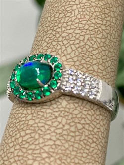 *Кольцо р.19,5 Микс Зеленый Опал Зеленый Агат арт. К1141Ю/Ag-617/5/10-315 вес 3 г - фото 244125