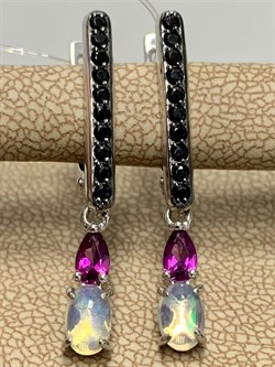 *Серьги Микс Опал Родолит Шпинель арт. С1375Ю/Ag-657/59-994 вес 2,87 г - фото 244296