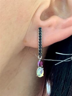 *Серьги Микс Опал Родолит Шпинель арт. С1375Ю/Ag-657/59-994 вес 2,87 г - фото 244299