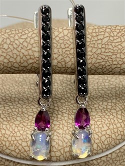 *Серьги Микс Опал Родолит Шпинель арт. С1375Ю/Ag-657/59-994 вес 2,87 г - фото 244304