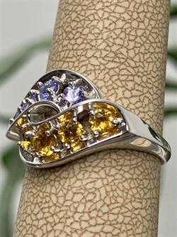*Кольцо р.17 Орхидея Микс Танзанит Цитрин арт. К1228Ю/Ag-607/8/12-540 вес 2,92 г - фото 245267