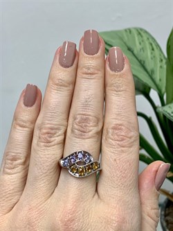 *Кольцо р.17 Орхидея Микс Танзанит Цитрин арт. К1228Ю/Ag-607/8/12-540 вес 2,92 г - фото 245270