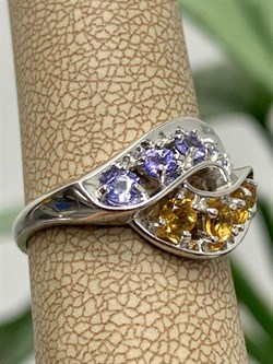 *Кольцо р.17,5 Орхидея Микс Танзанит Цитрин арт. К1228Ю/Ag-607/8/12-557 вес 2,86 г - фото 245278