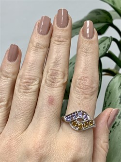 *Кольцо р.19,5 Орхидея Микс Танзанит Цитрин арт. К1228Ю/Ag-607/8/12-926 вес 3,07 г - фото 245319