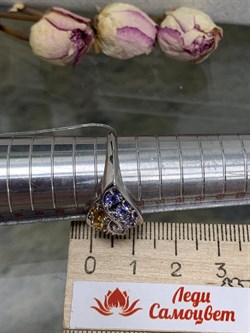 *Кольцо р.19,5 Орхидея Микс Танзанит Цитрин арт. К1228Ю/Ag-607/8/12-926 вес 3,07 г - фото 245324