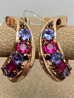 *Серьги Микс Розовая Шпинель Танзанит арт. С1229Ю/Ag-657/83ПОЗ-903 вес 3,54 г - фото 245552