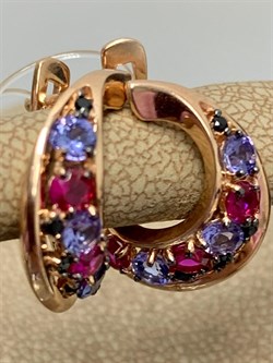 *Серьги Микс Розовая Шпинель Танзанит арт. С1229Ю/Ag-657/83ПОЗ-903 вес 3,54 г - фото 245554