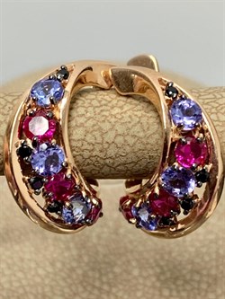 *Серьги Микс Розовая Шпинель Танзанит арт. С1229Ю/Ag-657/83ПОЗ-903 вес 3,54 г - фото 245555