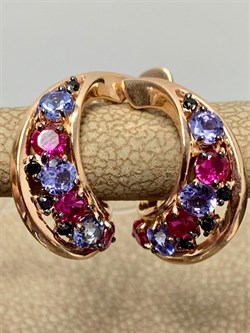 *Серьги Микс Розовая Шпинель Танзанит арт. С1229Ю/Ag-657/83ПОЗ-903 вес 3,54 г - фото 245557