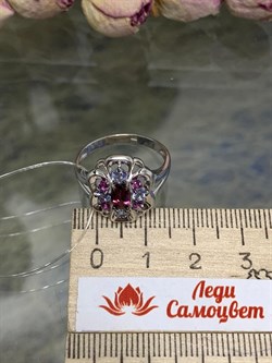 *Кольцо р.19 Орхидея Микс Родолит Танзанит арт. К1222Ю/Ag-607/8/9-170 вес 2,82 г - фото 245640