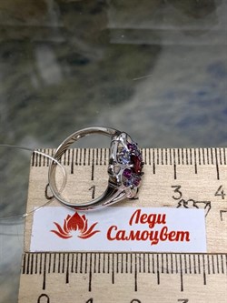 *Кольцо р.19 Орхидея Микс Родолит Танзанит арт. К1222Ю/Ag-607/8/9-170 вес 2,82 г - фото 245641
