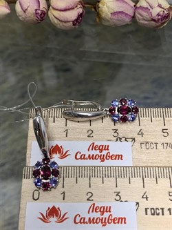 *Серьги Орхидея Танзанит Родолит Мозамбик арт. С1219Ю/Ag-607/8/9-284 вес 4,59 г - фото 245682
