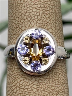*Кольцо р.19,5 Орхидея Микс Танзанит Цитрин арт. К1223Ю/Ag-607/8/12-396 вес 3,21 г - фото 245935