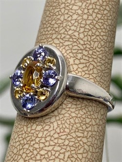 *Кольцо р.19,5 Орхидея Микс Танзанит Цитрин арт. К1223Ю/Ag-607/8/12-396 вес 3,21 г - фото 245945