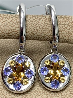 *Серьги Орхидея Микс Танзанит Цитрин арт. С1223Ю/Ag-607/8/12-658 вес 5,44 г - фото 246109