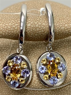 *Серьги Орхидея Микс Танзанит Цитрин арт. С1223Ю/Ag-607/8/12-658 вес 5,44 г - фото 246116