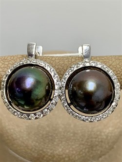 *Серьги Черный Жемчуг д.11-11,5мм арт. 2.0812.0.b-831 Вес 6,68 г - фото 247009