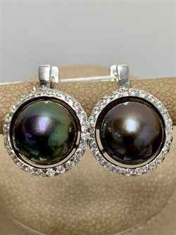 *Серьги Черный Жемчуг д.11-11,5мм арт. 2.0812.0.b-831 Вес 6,68 г - фото 247015