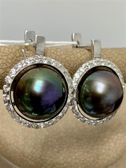 *Серьги Черный Жемчуг д.11-11,5мм арт. 2.0812.0.b-831 Вес 6,68 г - фото 247016