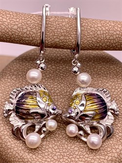 *Серьги Рыбки Жемчуг Эмаль арт. 02-4769-00-301-0200-68-217 вес 6,26 г - фото 247634 *Серьги Рыбки Жемчуг Эмаль арт. 02-4769-00-301-0200-68-217 вес 6,26 г - фото 247634