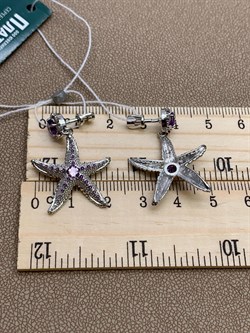 *Серьги Пусеты Морские Звезды Аметист арт. 02-4757-00-203-0200-68-609 вес 5,05 г - фото 247660 *Серьги Пусеты Морские Звезды Аметист арт. 02-4757-00-203-0200-68-609 вес 5,05 г - фото 247660