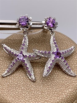 *Серьги Пусеты Морские Звезды Аметист арт. 02-4757-00-203-0200-68-609 вес 5,05 г - фото 247663 *Серьги Пусеты Морские Звезды Аметист арт. 02-4757-00-203-0200-68-609 вес 5,05 г - фото 247663