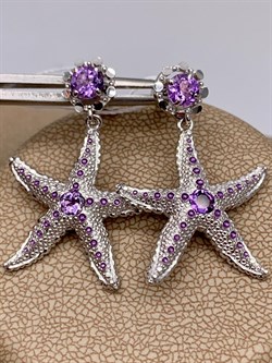 *Серьги Пусеты Морские Звезды Аметист арт. 02-4757-00-203-0200-68-609 вес 5,05 г - фото 247664 *Серьги Пусеты Морские Звезды Аметист арт. 02-4757-00-203-0200-68-609 вес 5,05 г - фото 247664