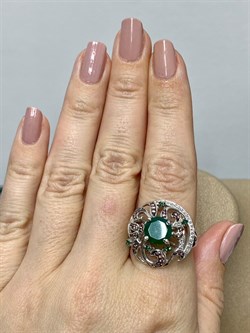 *Кольцо р.18,5 Зеленый Агат Фианит Микс арт. AS-R00457-X-W-Gg-X-W-333 Вес 6,32 г - фото 248662