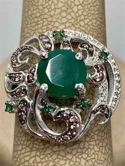 *Кольцо р.18 Зеленый Агат Фианит Микс арт. AS-R00457-X-W-Gg-X-W-656 вес 6,15 г - фото 248679