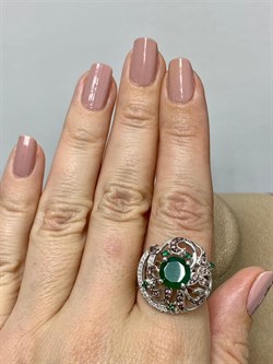 *Кольцо р.17,5 Зеленый Агат Фианит Микс арт. AS-R00457-X-W-Gg-X-W-349 вес 6,2 г - фото 248682