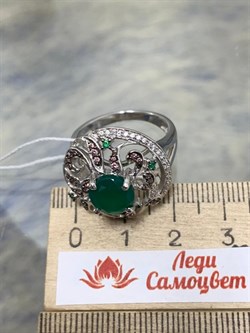 *Кольцо р.17,5 Зеленый Агат Фианит Микс арт. AS-R00457-X-W-Gg-X-W-349 вес 6,2 г - фото 248686