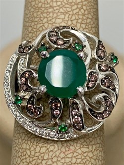 *Кольцо р.17,5 Зеленый Агат Фианит Микс арт. AS-R00457-X-W-Gg-X-W-349 вес 6,2 г - фото 248689