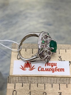 *Кольцо р.17,5 Зеленый Агат Фианит Микс арт. AS-R00457-X-W-Gg-X-W-349 вес 6,2 г - фото 248690