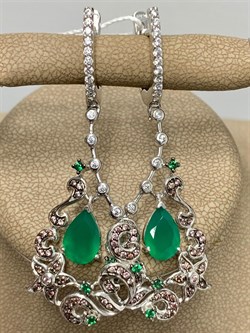 *Серьги Зеленый Агат Фианит Микс арт. AS-E01120-X-W-Gg-X-W-352 вес 8,5 г - фото 248701