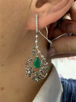 *Серьги Зеленый Агат Фианит Микс арт. AS-E01120-X-W-Gg-X-W-352 вес 8,5 г - фото 248702