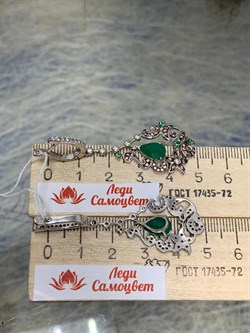 *Серьги Зеленый Агат Фианит Микс арт. AS-E01120-X-W-Gg-X-W-352 вес 8,5 г - фото 248704