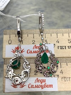 *Серьги Зеленый Агат Фианит Микс арт. AS-E01120-X-W-Gg-X-W-352 вес 8,5 г - фото 248705