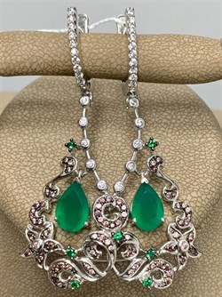 *Серьги Зеленый Агат Фианит Микс арт. AS-E01120-X-W-Gg-X-W-352 вес 8,5 г - фото 248707