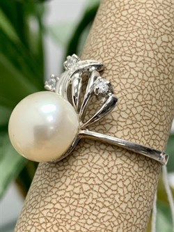 *Кольцо р.19 Белый Жемчуг д.10,5*11мм арт. 1.0156.0.b-626 Вес 4,09 г - фото 248912