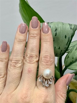 *Кольцо р.19 Белый Жемчуг д.10,5*11мм арт. 1.0156.0.b-626 Вес 4,09 г - фото 248914