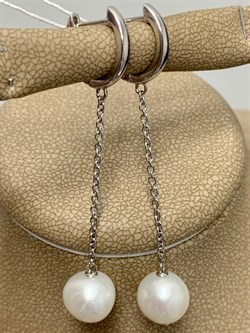 *Серьги Конго Белый Жемчуг д.8*9мм арт. 2.0591.1.m-661 Вес 4,16 г - фото 249463 *Серьги Конго Белый Жемчуг д.8*9мм арт. 2.0591.1.m-661 Вес 4,16 г - фото 249463