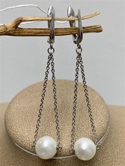 *Серьги Белый Жемчуг д.8*9мм арт. 2.1067.v.m-763 Вес 4,9 г - фото 249861