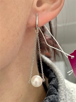 *Серьги Белый Жемчуг д.8*9мм арт. 2.1067.v.m-763 Вес 4,9 г - фото 249863