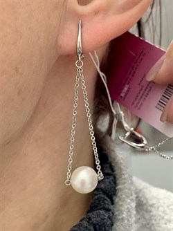 *Серьги Белый Жемчуг д.8*9мм арт. 2.1067.v.m-763 Вес 4,9 г - фото 249864