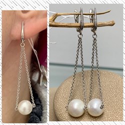 *Серьги Белый Жемчуг д.8*9мм арт. 2.1067.v.m-763 Вес 4,9 г - фото 249869