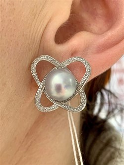 *Серьги Серебристый Жемчуг д.10*10,5мм арт. 2.0354.9.b-176 Вес 7,44 г - фото 250120 *Серьги Серебристый Жемчуг д.10*10,5мм арт. 2.0354.9.b-176 Вес 7,44 г - фото 250120