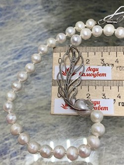 *Ожерелье Перо р.45 д.7*8 д.11,5*12 Белый Жемчуг арт. 9.0232.0.c-668 Вес 37,75 г - фото 250519