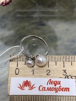 *Кольцо р.17 Белый Жемчуг д.5*5,5 д.7,5*8мм арт. 1.0383.0.b-526 Вес 2,1 г - фото 250549